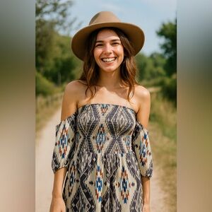 GLAM Aztec Off Shoulder Short Mini Dress